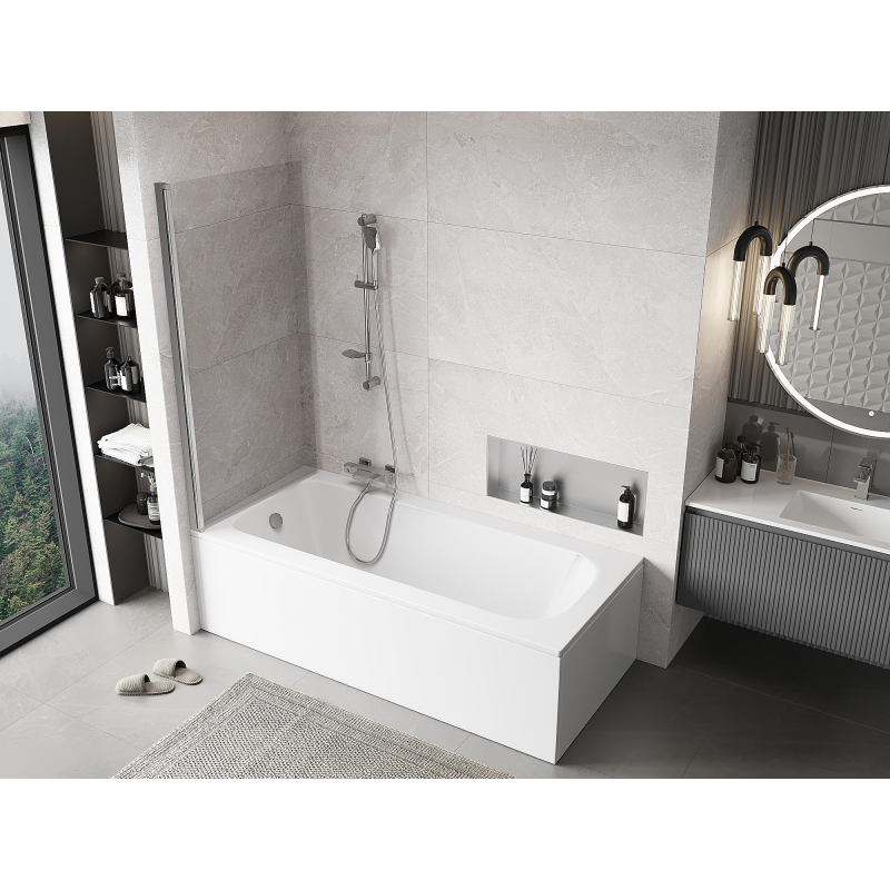 Mexen Mist badkuipscherm 1-deurs 90 x 150 cm, transparant, chroom - 8A9-090-001-01-00