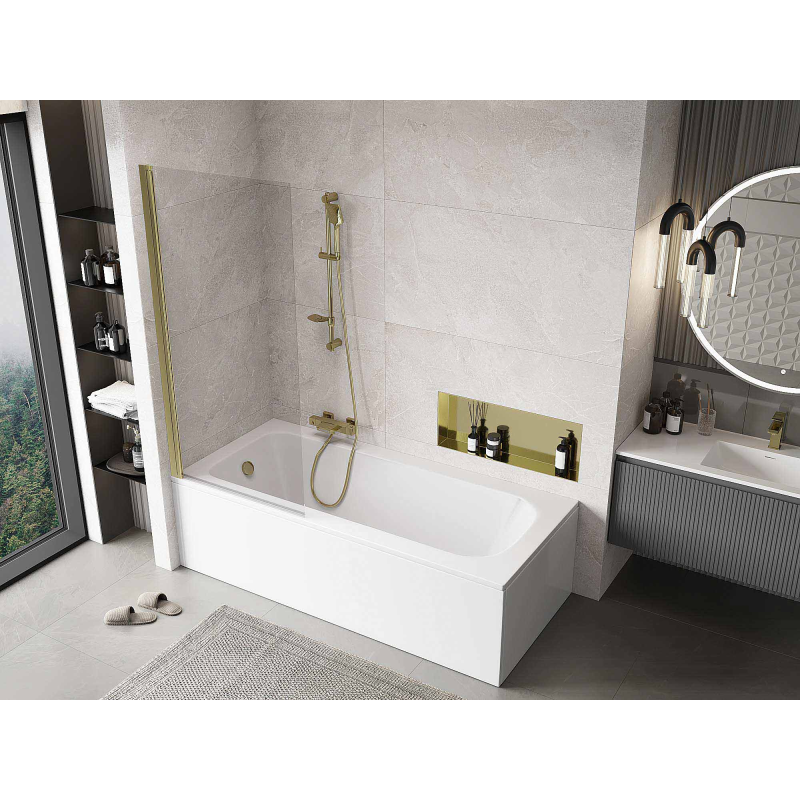 Mexen Mist badwand 1-vleugelig 80 x 150 cm, transparant, goud - 8A9-080-001-50-00