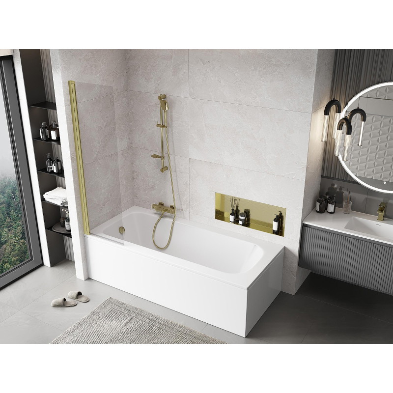 Mexen Mist 1-panel Shower Screen 50 x 150 cm, Transparent, Brushed Gold - 8A9-050-001-55-00