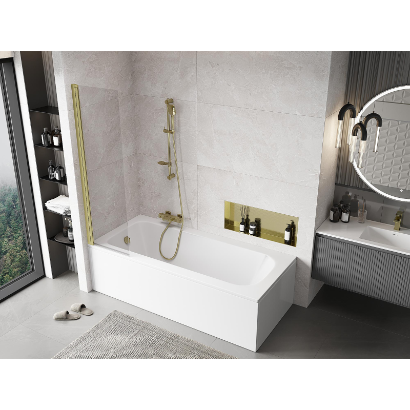 Mexen Mist badwand 1-delig 50 x 150 cm, transparant, goud geborsteld - 8A9-050-001-55-00