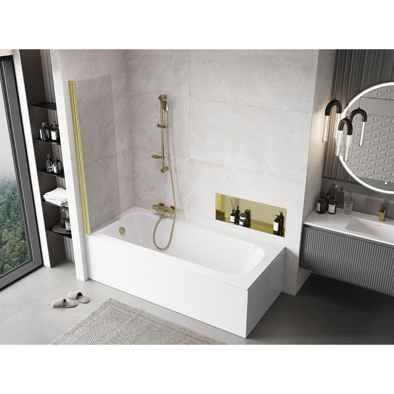 Mexen Mist Resguardo de banheira de 1 painel 50 x 150 cm, transparente, dourado escovado - 8A9-050-001-55-00