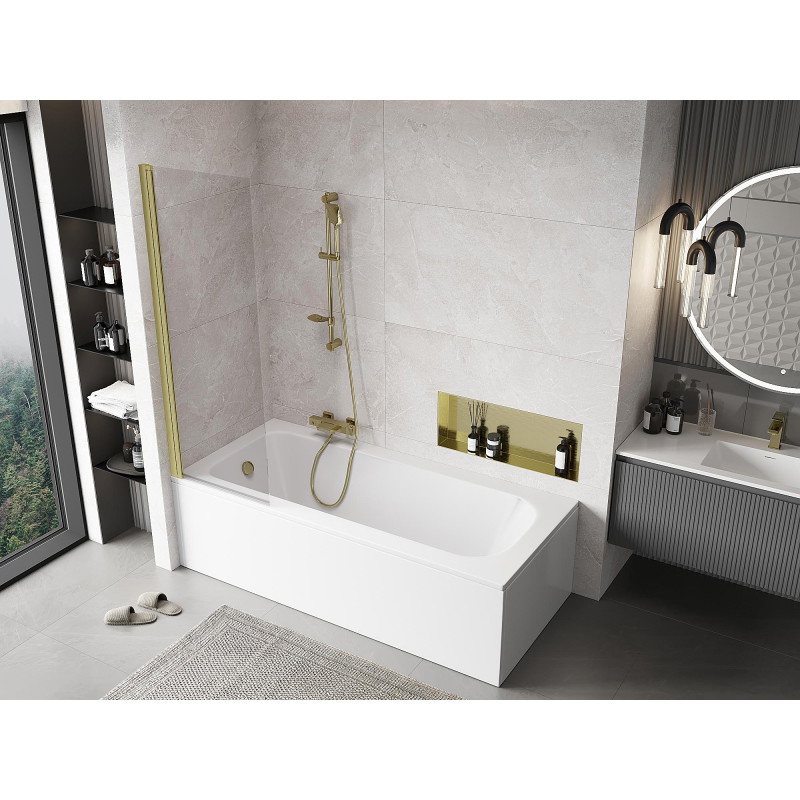 Mexen Mist 1-panel shower screen 60 x 150 cm, transparent, brushed gold - 8A9-060-001-55-00