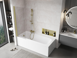 Mexen Mist 1-faldig badrumsskärm 60 x 150 cm, transparent, borstad guld - 8A9-060-001-55-00