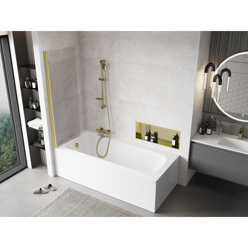 Mexen Mist douchewand 1-delig 60 x 150 cm, transparant, geborsteld goud - 8A9-060-001-55-00