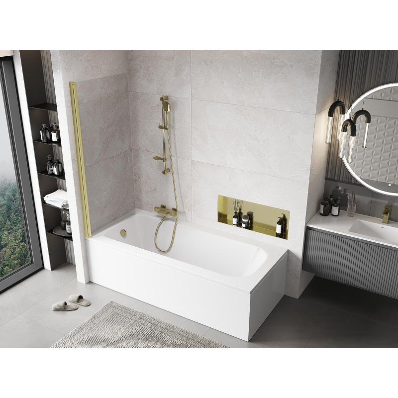 Mexen Mist badwand 1-vleugelig 70 x 150 cm, transparant, goud geborsteld - 8A9-070-001-55-00