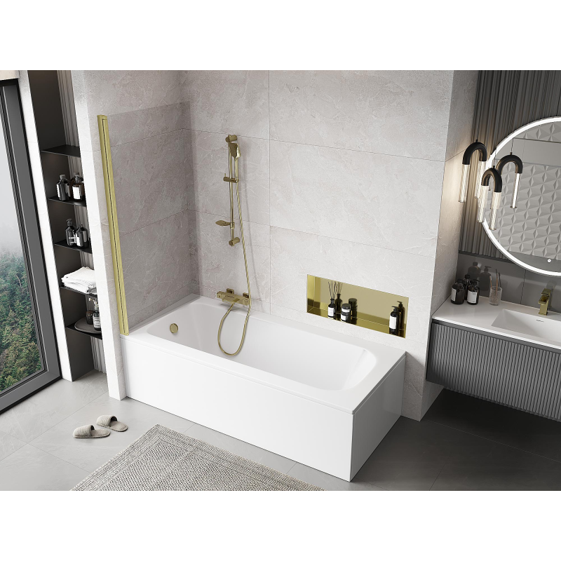 Mexen Mist mampara de ducha de 1 hoja 90 x 150 cm, transparente, dorado cepillado - 8A9-090-001-55-00