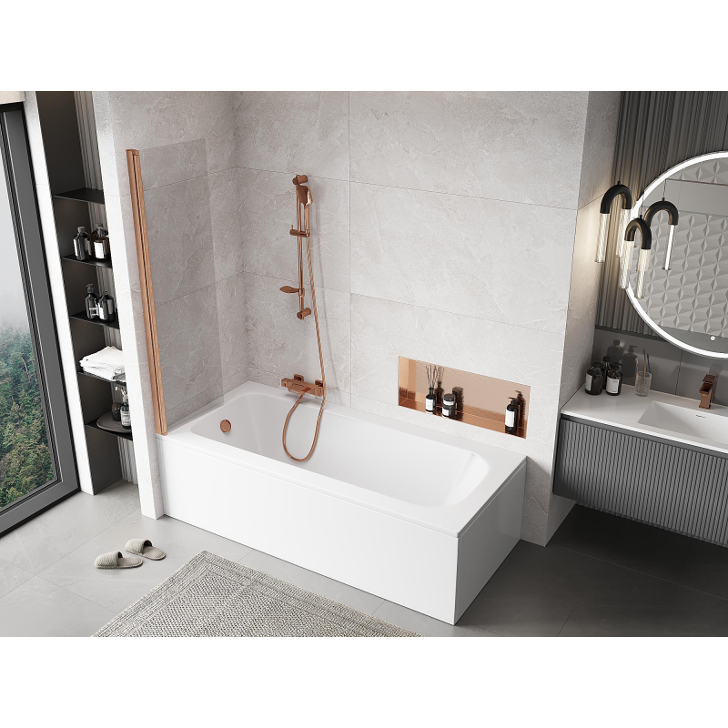 Mexen Mist parapeito de banheira de 1 folha 50 x 150 cm, transparente, cobre escovado - 8A9-050-001-65-00