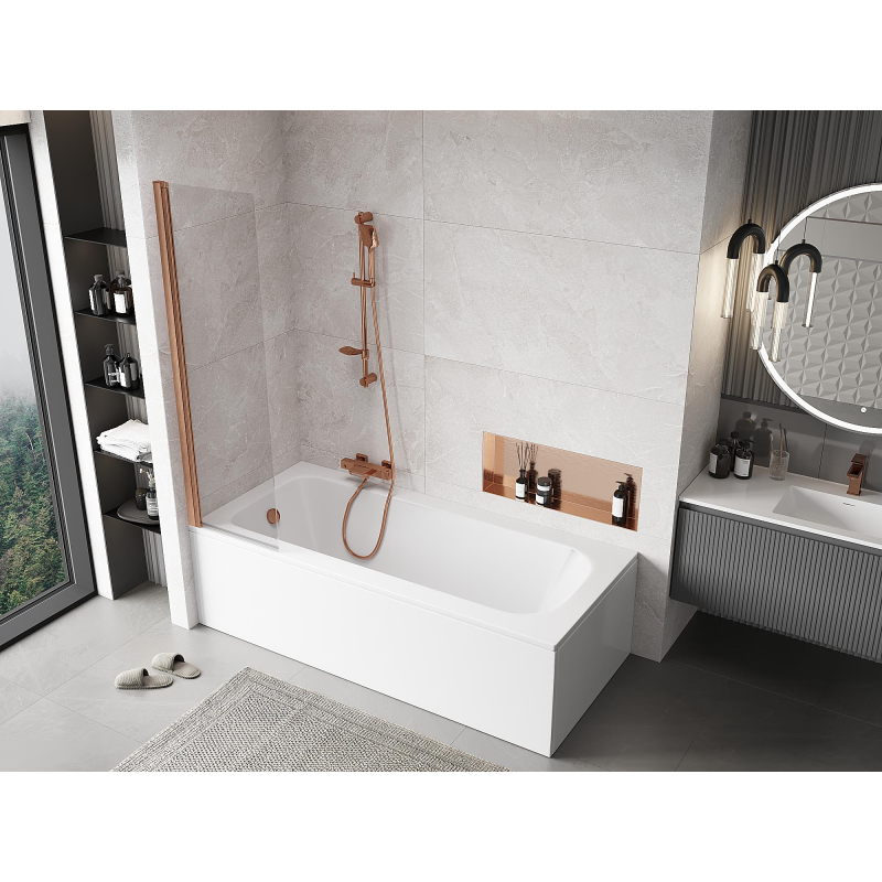 Mexen Mist parapeito de banheira de 1 folha 50 x 150 cm, transparente, cobre escovado - 8A9-050-001-65-00