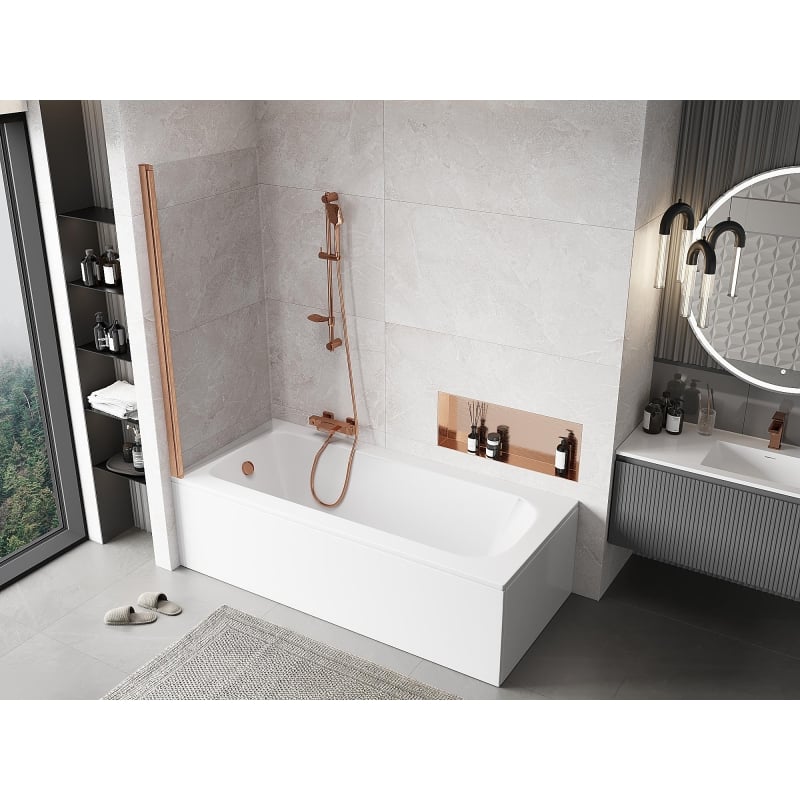 Mexen Mist 1-panel Shower Screen 70 x 150 cm, Transparent, Brushed Copper - 8A9-070-001-65-00