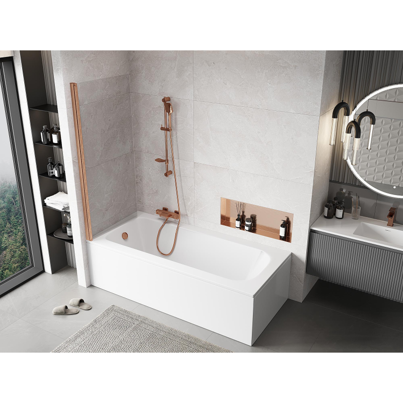 Mexen Mist badwand 1-delig 70 x 150 cm, transparant, geborsteld koper - 8A9-070-001-65-00