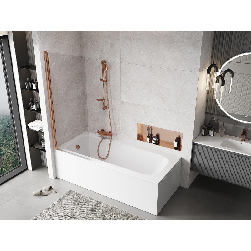 Mexen Mist paravent de baignoire 1 volet 70 x 150 cm, transparent, cuivre brossé - 8A9-070-001-65-00