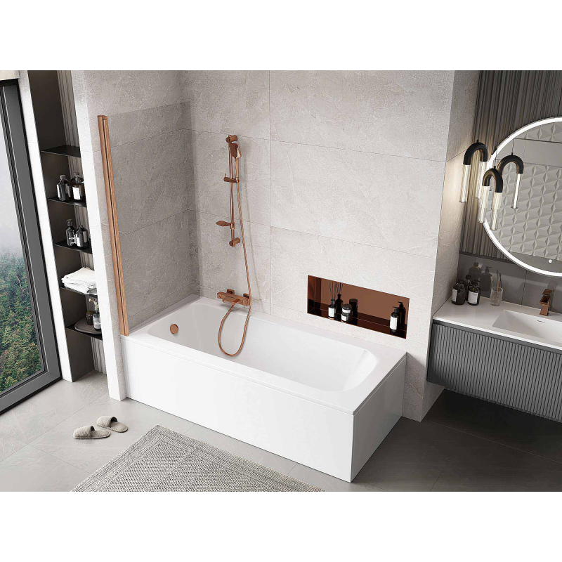 Mexen Mist Badewannenfaltwand einteilig 80 x 150 cm, transparent, gebürstetes Kupfer - 8A9-080-001-65-00