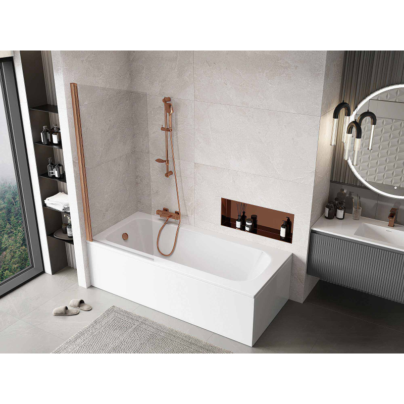 Mexen Mist Badewannenfaltwand einteilig 80 x 150 cm, transparent, gebürstetes Kupfer - 8A9-080-001-65-00