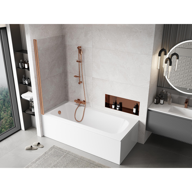 Mexen Mist douchewand 1-deurs 90 x 150 cm, transparant, geborsteld koper - 8A9-090-001-65-00