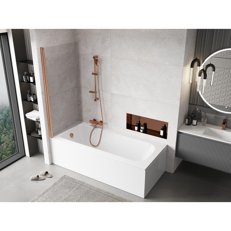 Mexen Mist parede de banho de 1 painel 90 x 150 cm, transparente, cobre escovado - 8A9-090-001-65-00