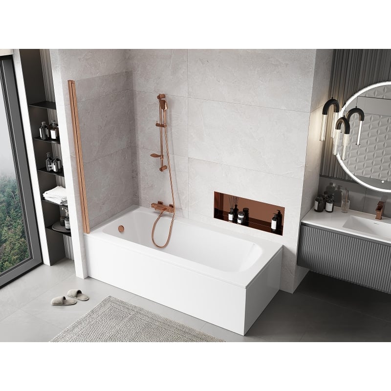 Mexen Mist shower screen 1-wing 90 x 150 cm, transparent, brushed copper - 8A9-090-001-65-00