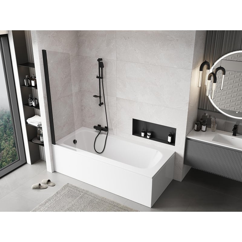 Mexen Mist 1-wing shower screen 50 x 150 cm, transparent, black - 8A9-050-001-70-00