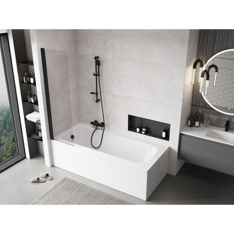 Mexen Mist badwand 1-delig 50 x 150 cm, transparant, zwart - 8A9-050-001-70-00