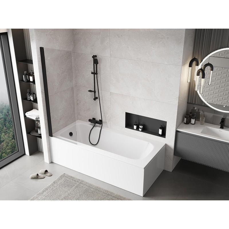 Mexen Mist 1-wing shower screen 60 x 150 cm, transparent, black - 8A9-060-001-70-00