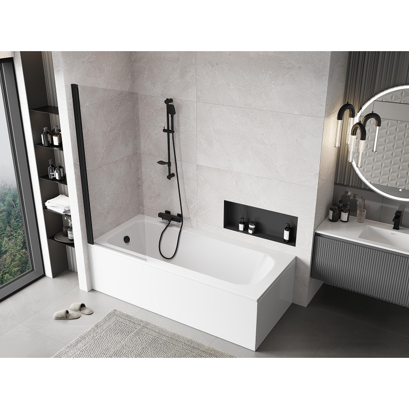 Mexen Mist parede de banho 1-folha 70 x 150 cm, transparente, preto - 8A9-070-001-70-00