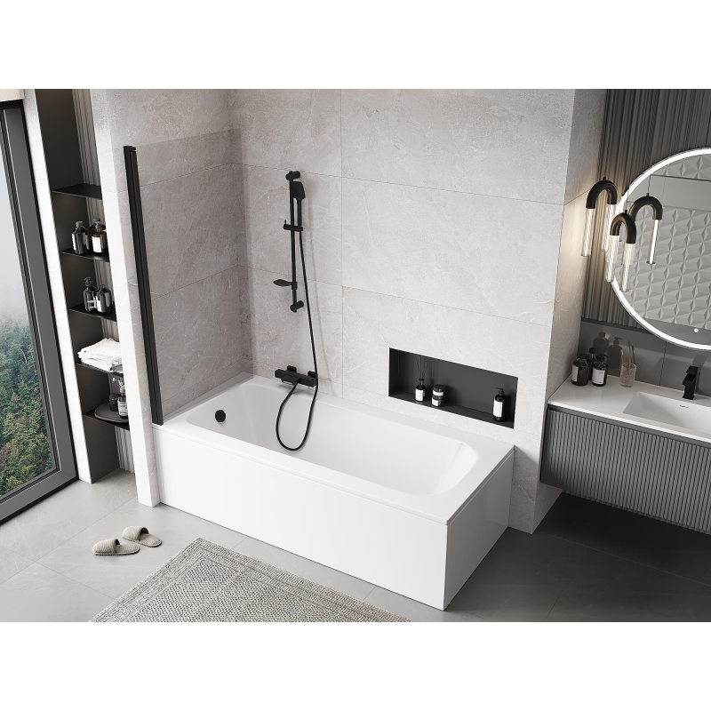 Mexen Mist badwand 1-deurs 90 x 150 cm, transparant, zwart - 8A9-090-001-70-00