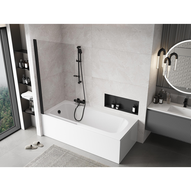 Mexen Mist badwand 1-deurs 90 x 150 cm, transparant, zwart - 8A9-090-001-70-00