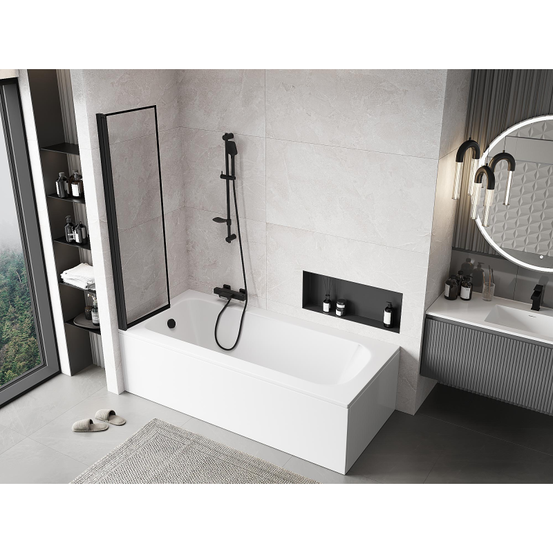 Mexen Mist paroi de baignoire à 1 volet gauche 50 x 150 cm, cadre noir, noir - 8A9-050-001-70-70-L