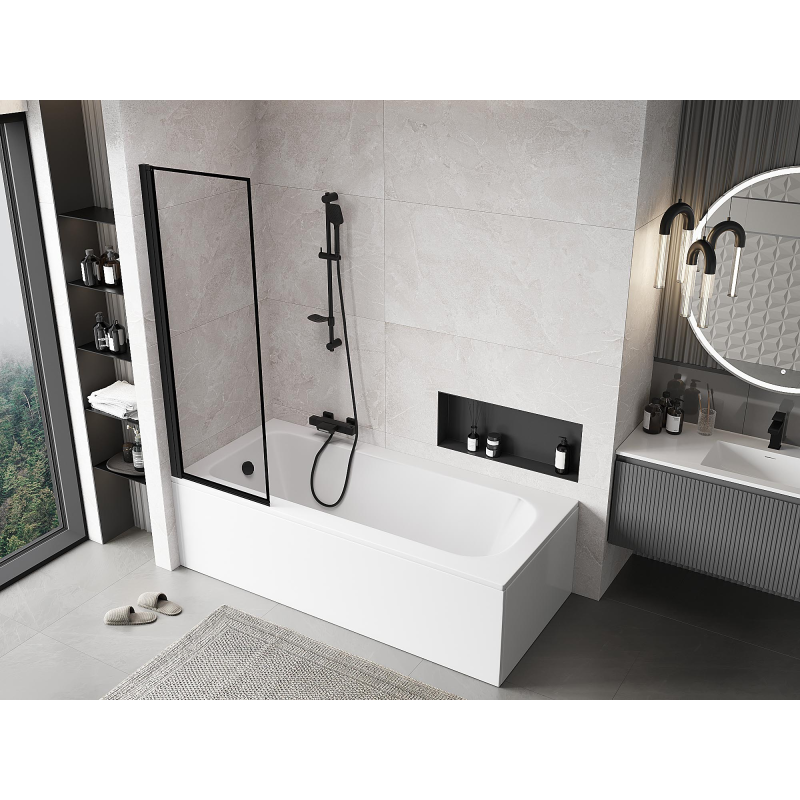 Mexen Mist paratia per vasca da bagno 1 anta sinistra 60 x 150 cm, cornice nera, nero - 8A9-060-001-70-70-L