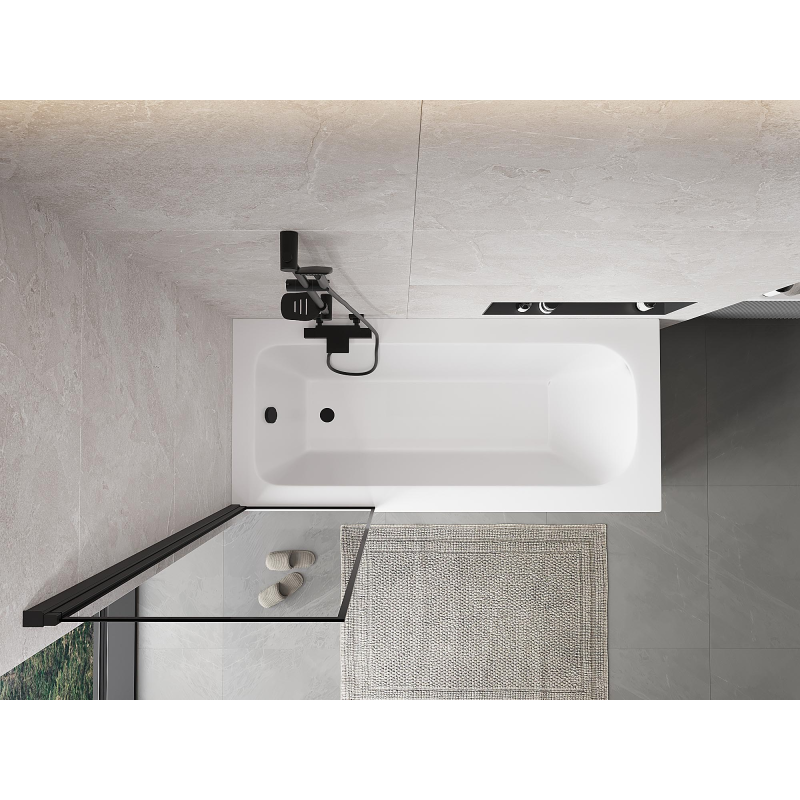 Mexen Mist resguardo de banheira com 1 painel de correr esquerdo 60 x 150 cm, moldura preta, preto - 8A9-060-001-70-70-L