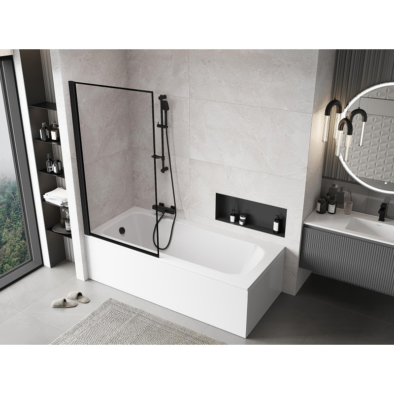 Mexen Mist 1-wing Left Bath Screen 90 x 150 cm, Black Frame, Black - 8A9-090-001-70-70-L