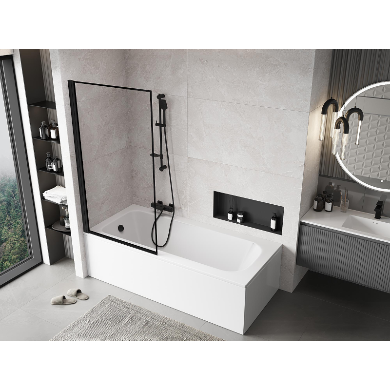 Mexen Mist badwand 1-delig links 90 x 150 cm, zwart frame, zwart - 8A9-090-001-70-70-L