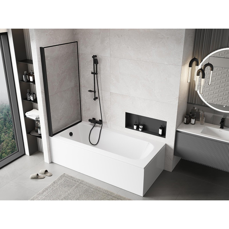 Mexen Mist 1-wing Left Bath Screen 90 x 150 cm, Black Frame, Black - 8A9-090-001-70-70-L