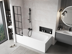 Mexen Mist pannello per doccia 1 anta sinistra 50 x 150 cm, griglia nera, nero - 8A9-050-001-70-77-L