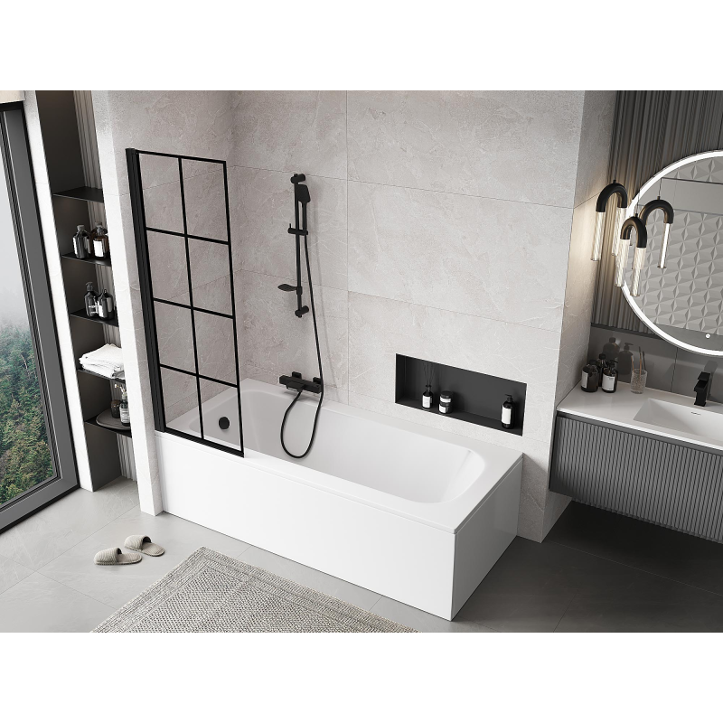 Mexen Mist paroi de douche à 1 panneau gauche 60 x 150 cm, grille noire, noir - 8A9-060-001-70-77-L