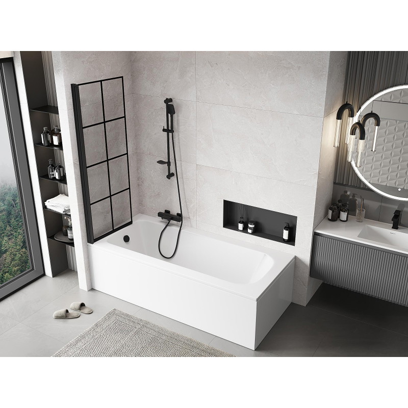 Mexen Mist 1-wing left shower screen 60 x 150 cm, black grid, black - 8A9-060-001-70-77-L