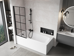 Mexen Mist biombo de banho de 1 painel esquerdo 70 x 150 cm, grade preta, preto - 8A9-070-001-70-77-L