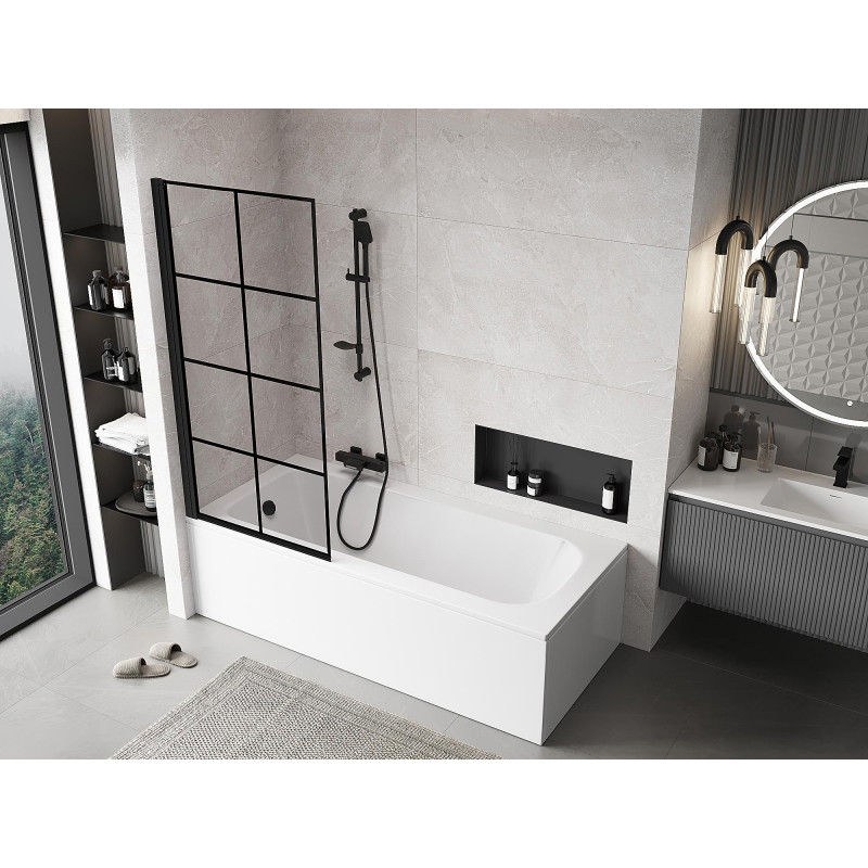 Mexen Mist 1-wing left shower screen 80 x 150 cm, black grille, black - 8A9-080-001-70-77-L