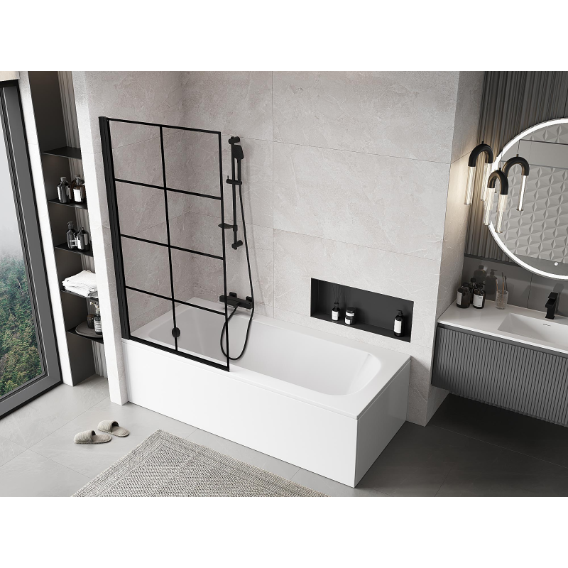 Mexen Mist paratia per doccia 1 anta sinistra 90 x 150 cm, griglia nera, nero - 8A9-090-001-70-77-L