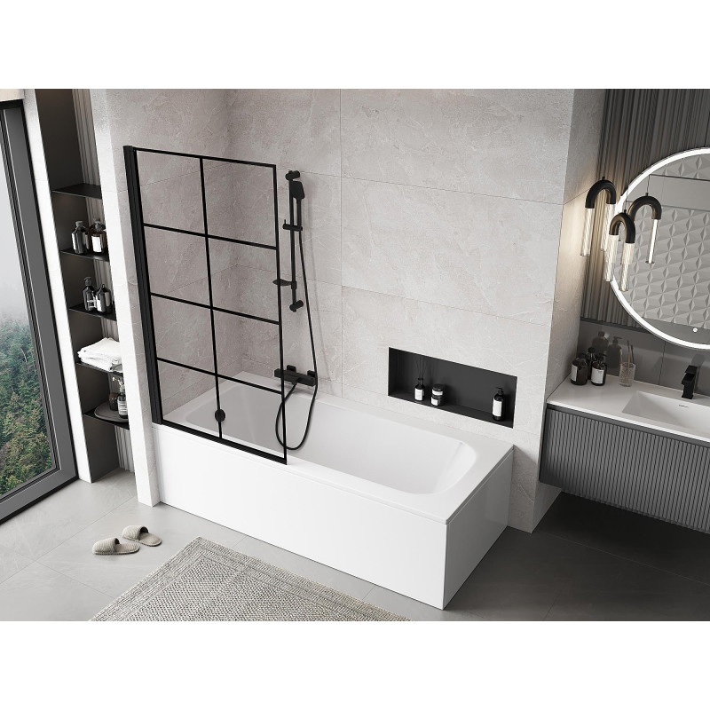 Mexen Mist vannisein, vasak, 1-osaline, 90 x 150 cm, must ruudustik, must - 8A9-090-001-70-77-L