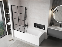 Mexen Mist paroi de baignoire à 1 volet gauche 90 x 150 cm, grille noire, noir - 8A9-090-001-70-77-L