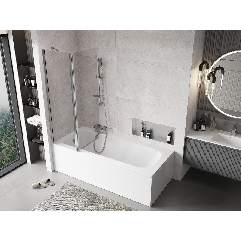Mexen Mist paravento per vasca da bagno a 2 ante 110 x 150 cm, trasparente, cromo - 8A9-110-011-01-00