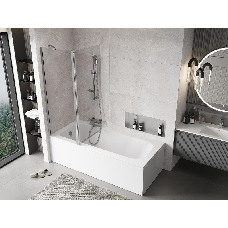 Mexen Mist διπλή πτυσσόμενη οθόνη μπανιέρας 130 x 150 cm, διαφανής, χρώμιο