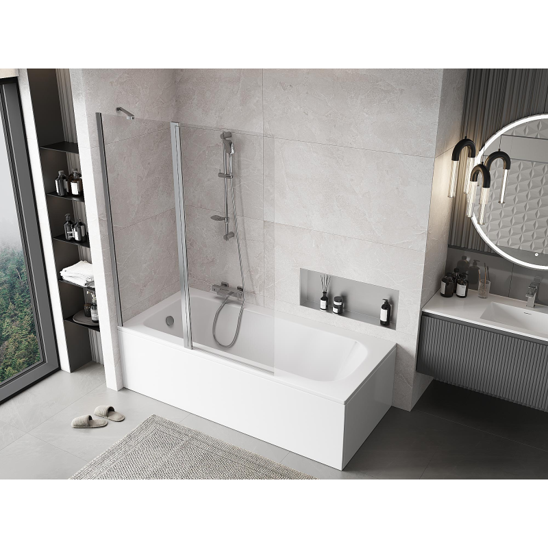 Mexen Mist διπλή πτυσσόμενη οθόνη μπανιέρας 130 x 150 cm, διαφανής, χρώμιο