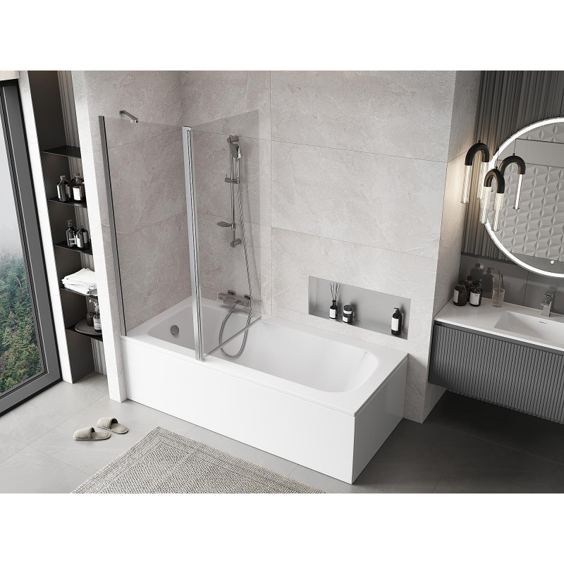 Mexen Mist pregrada za kadu s dva krila 140 x 150 cm, prozirna, krom - 8A9-140-011-01-00