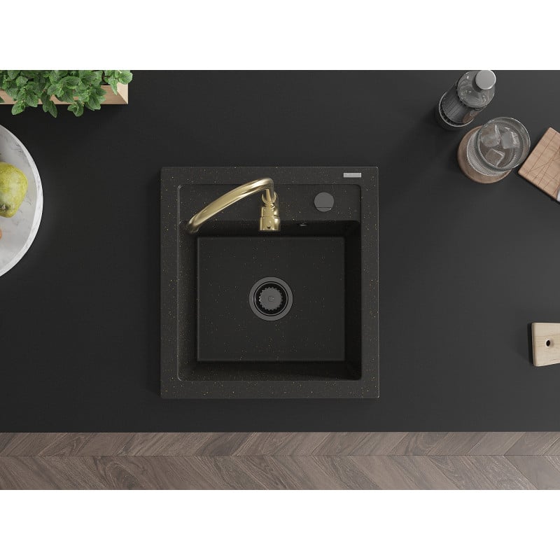 Mexen Vito granitdiskho med 1 kammare med köksblandare Telma, svart/guld metallic - 6503-75-670200-50-B