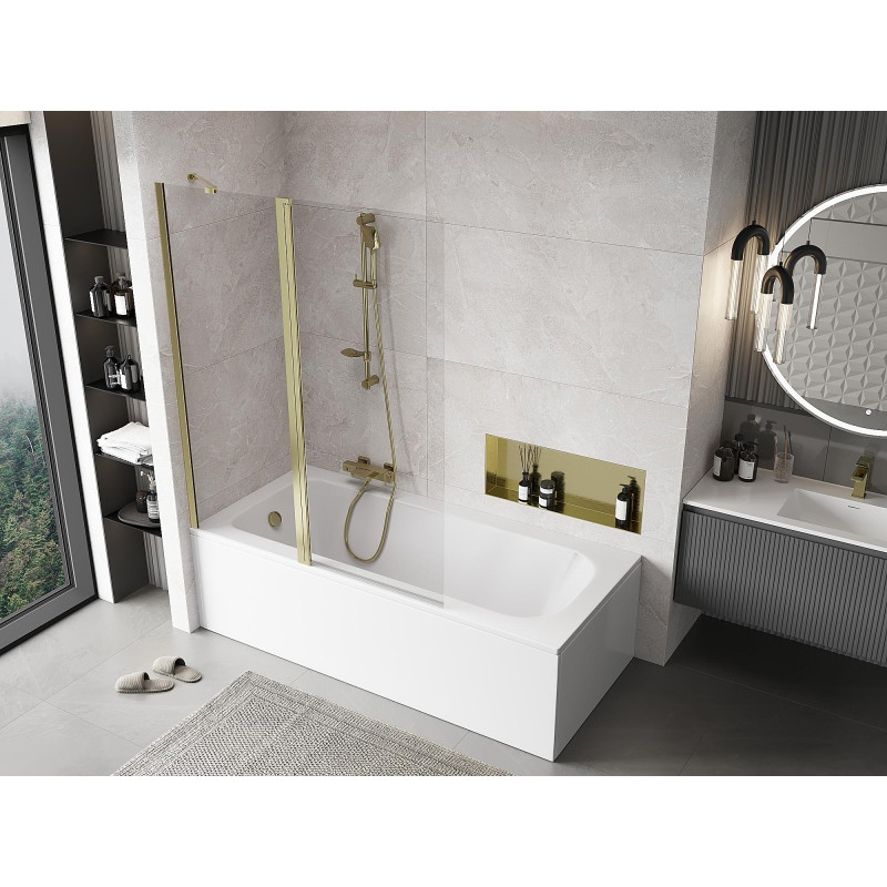 Mexen Mist pregrada za kadu s 2 krila 130 x 150 cm, prozirna, zlatna - 8A9-130-011-50-00