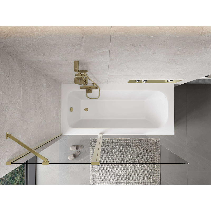 Mexen Mist παραβάν μπανιέρας 2 φύλλων 130 x 150 cm, διάφανο, χρυσό - 8A9-130-011-50-00