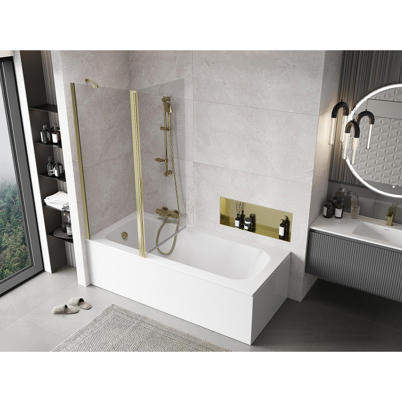 Mexen Mist 2-Panel Bath Screen 140 x 150 cm, Transparent, Gold - 8A9-140-011-50-00