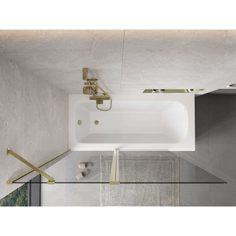 Mexen Mist badwand tweevleugelig 140 x 150 cm, transparant, goud - 8A9-140-011-50-00