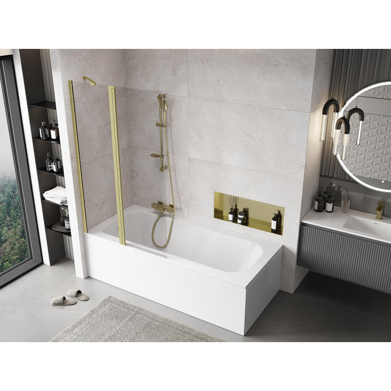 Mexen Mist douchewand 2-delig 100 x 150 cm, transparant, goud geborsteld - 8A9-100-011-55-00